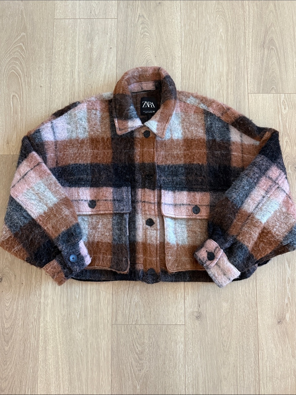 Zara Cropped Pink Plaid Shacket sz. S